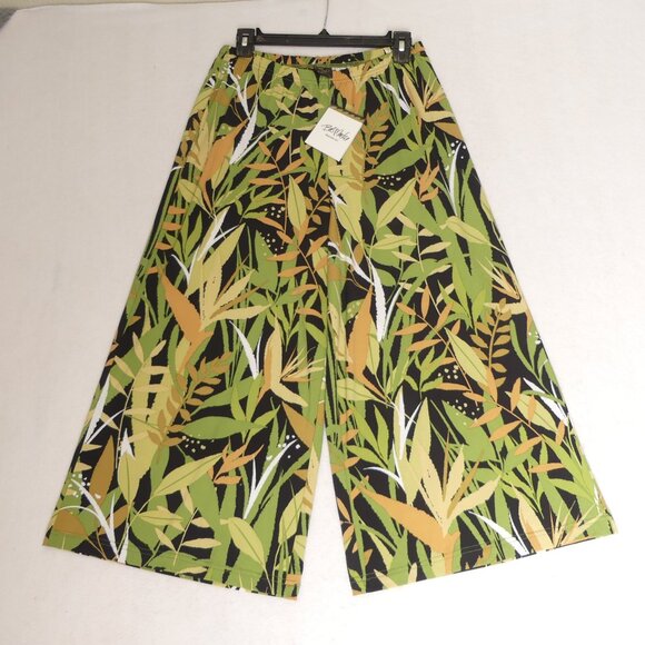 Bob Mackie Small Cropped Wide Leg Pants New with Tags Foliage Print Green Black - Picture 1 of 7